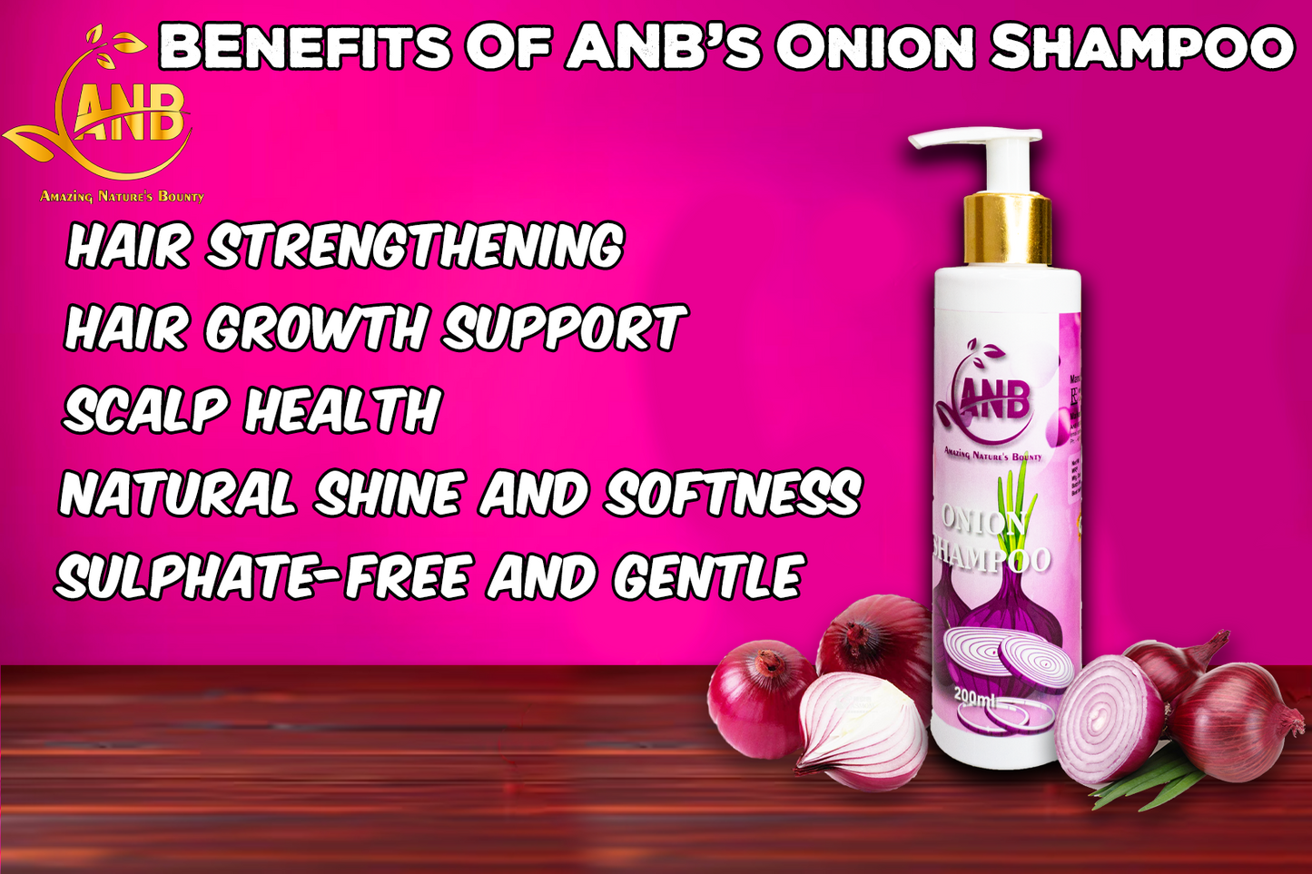 ANB Premium Onion Shampoo is rich in Anti oxidant, with Anti microbial properties treat dandruff