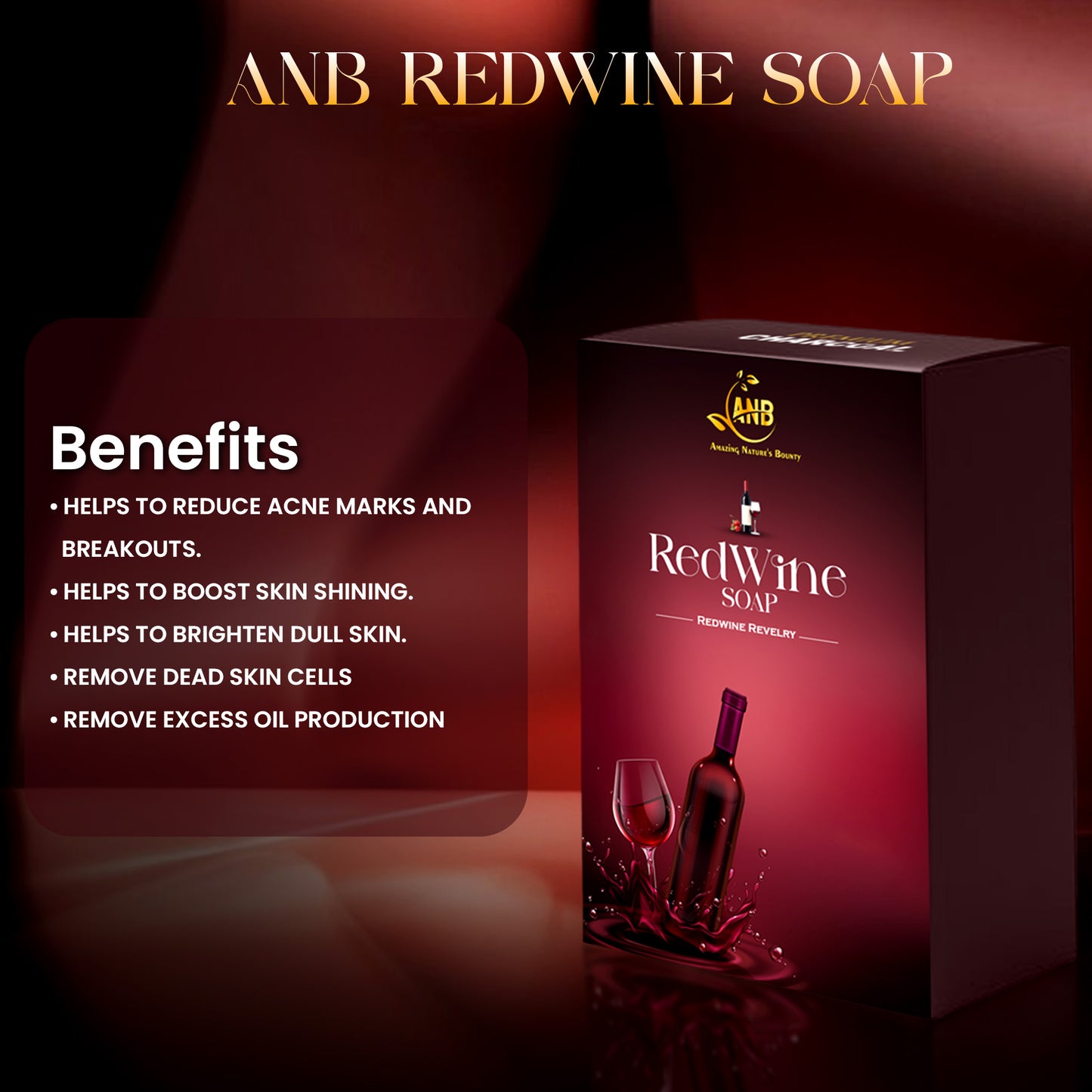 ANB Luxury Red wine soap – Reduce skin acne, reduce premature aging, combats skin damages, maintains even skin tone and makes skin glow and shine.