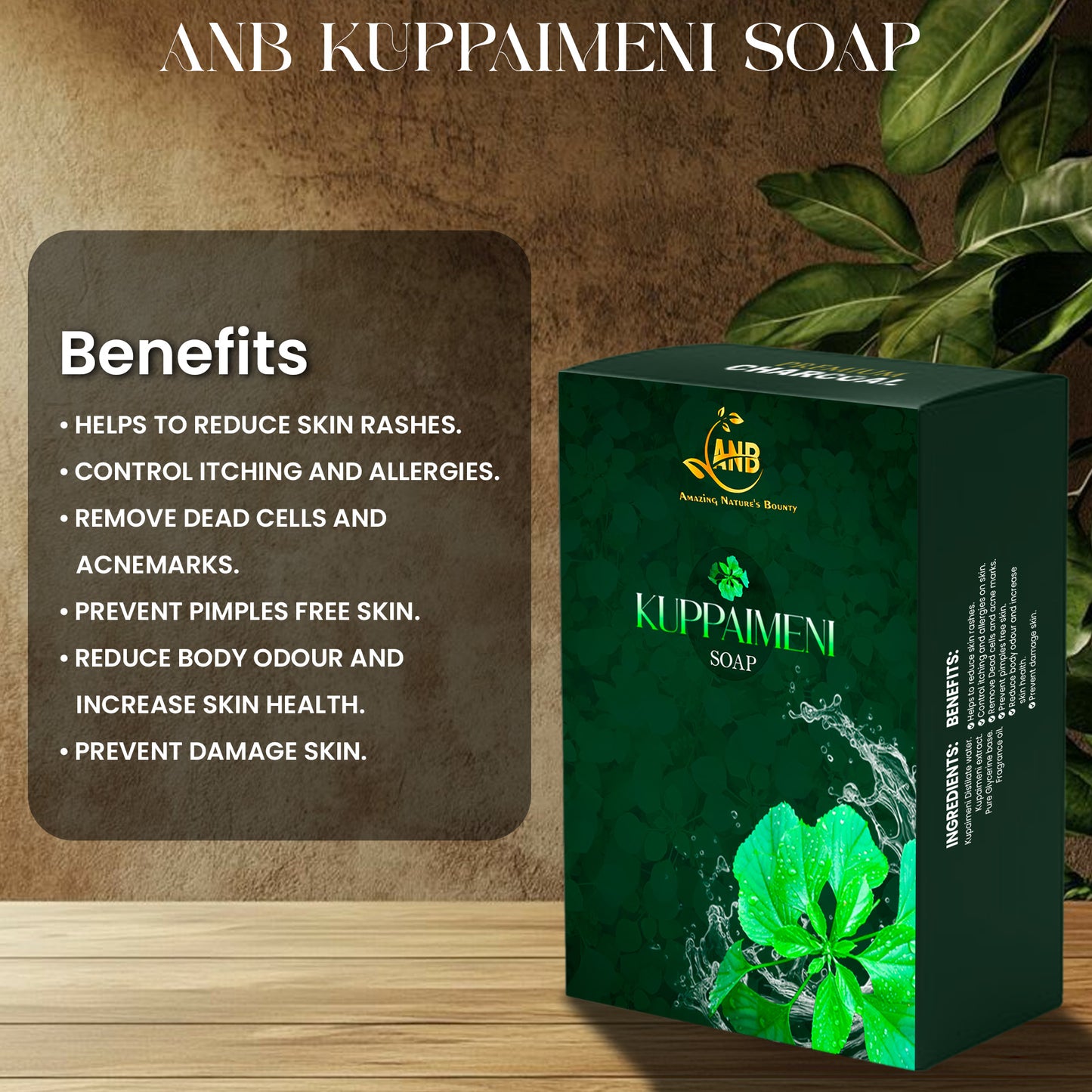 ANB Premium Kuppaimeni soap – Great Indian Herb for all types of skin issues, Anti inflammatory, Anti Bacterial, Helps in skin polishing, replenishing & Rejuvenation