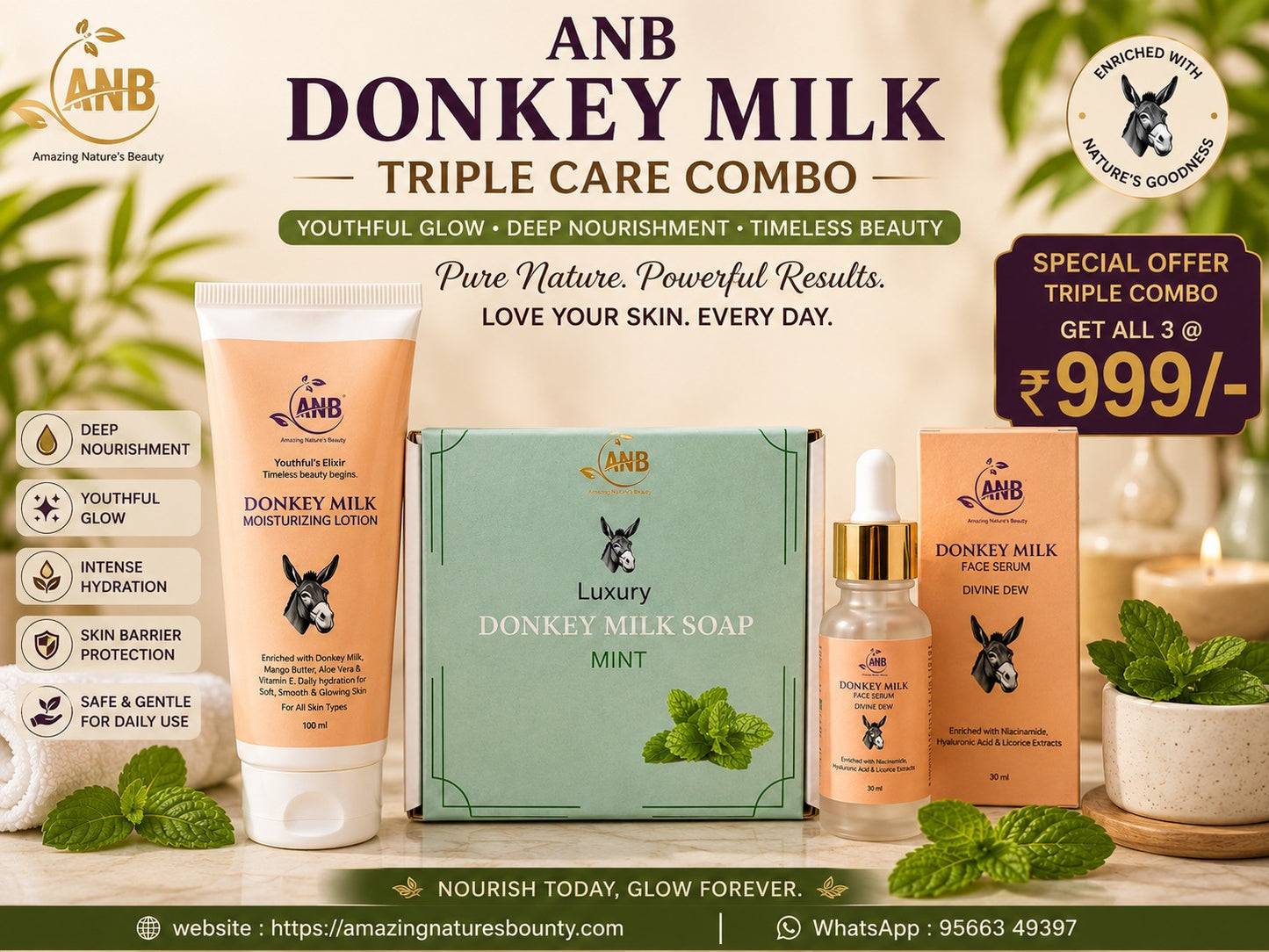 Donkey Milk Triple Care Mint Combo